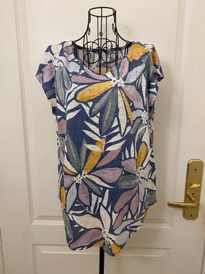 Nicole Miller Women Multicolor Floral Round-Neck 100% Linen T-Shirt Size Medium - Image 1 of 4