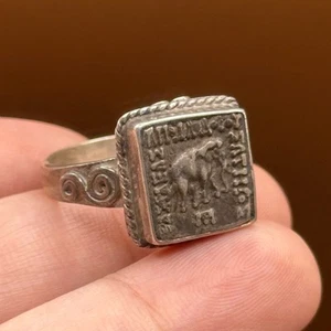 Rare Silver Ring Of Ancient Greek-Baktrian Silver Coin Elephant Image - Picture 1 of 8