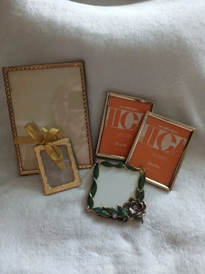 Vintage Mini Photo Frames 5 Gold  1 Has Purple Flower And Stones - Image 1 of 2