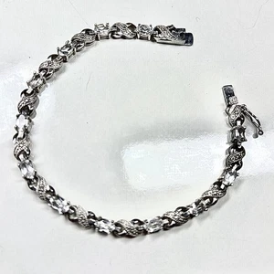 Sterling Silver & Rhinestone Link Bracelet 8” Dressy Tennis Bracelet Style Bling - Picture 1 of 2