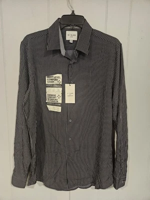 C-LAB NYC Slim Fit Striped 4Way Stretch Dress Shirt Black Large 16-1/2 34/35 NWT - Image 1 of 4