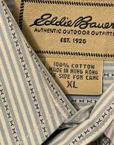 Eddie Bauer Button Down Men’s XL Dry Clean White Blue Horizontal Stripe - Picture 1 of 5