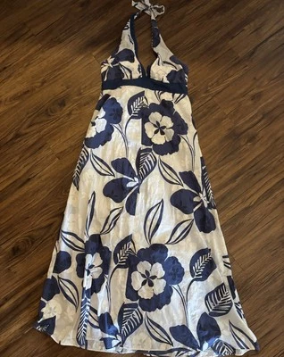 Vestido Vintage Lilly Pulitzer Mujer 8 Maxi Hibisco Floral Corbata Halter Resort Azul Foto 1 de 4