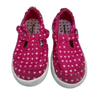 Garanimals Baby Toddler Girls Pink White Heart Canvas Round Toe Walking Shoes 6 - Image 1 of 4