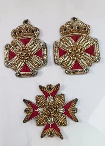 Par Masónico de Colección de Cruz Templaria Bordada Insignia India y Cruz de Malta - Imagen 1 de 3
