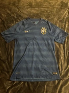 Nike Brazil National Team 2014 Away Jersey Mens Medium Blue Short Sleeve Soccer - Picture 1 of 6