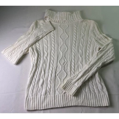 Suéter De Colección Años 90 Marfil Tejido Cuello Alto S Algodón Pescador Costero Abuela Foto 1 de 4