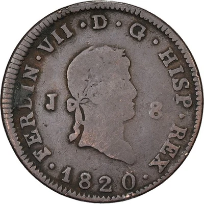 [#639248] Spain, Fernando VII, 8 Maravedis, 1820, Jubia, Copper, VF, KM:491 - Image 1 of 2