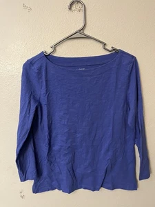 Ann Taylor Loft Top Damen Large blau einfarbig 3/4 Arm Freizeit T-Shirt U-Boot-Ausschnitt - Bild 1 von 5