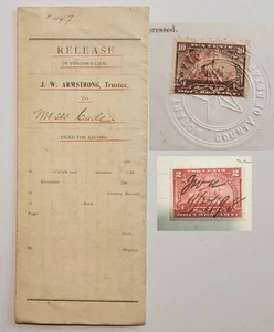 1898 1900 Gravamen escrito a mano y liberación del condado de Falls Texas ~ sello de ingresos 2c y 10c - Imagen 1 de 8
