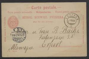 Tarjeta postal Suiza 1904 10c Veytaux a Efurt, Alemania (2 escaneos) - Imagen 1 de 2