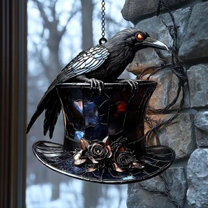 Gothic Rabe auf Zauberhut Acryl Fensterbehang - Kunstglas Gothic - Bild 1 von 6