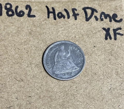 1862 Seated Liberty Half Dime 5C XF Extra Fine Civil War Date US Silver Coin Cover