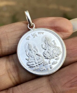999 Pure Silver Hindu Religious Lakshmi Ganesh Coin Pendant 5.3 gm 1 Pc - Picture 1 of 5