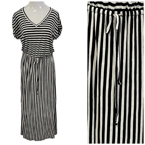 Vestido Caslon Mujer Mediano Maxi Rayas Náutico Cordón Cintura Tejido Costero - Imagen 1 de 14