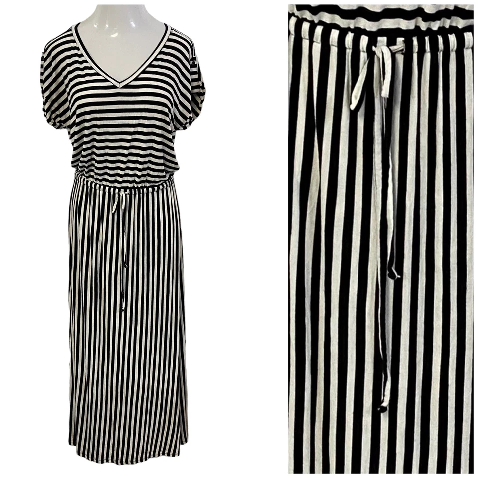 Caslon Dress Womens Medium Maxi Stripe Nautical Drawstring Waist Coastal Knit - image 1 of 4