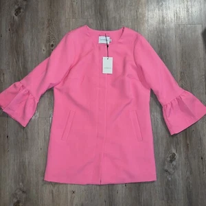Junarose Women's Long Dress Coat Jacket 3/4 Bell Sleeves Pink Pockets SIZE M NEW - Picture 1 of 14