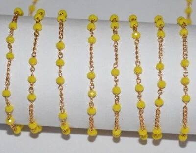 Bulk Yellow Glass Beads Rosary Chain, Gold Plated Wire Wrapped Beaded Chain for - Image 1 of 4