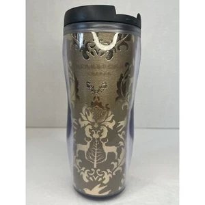 Starbucks Gold Snow Deer Birds 2008 12oz Kunststoff Reise Kaffeebecher Tasse - Bild 1 von 10