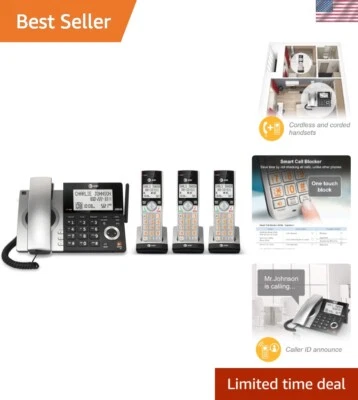 Telefone expansível com fio/sem fio Dect 6.0 com bloqueador de chamadas inteligentes, prata/azul... - Imagem 1 de 4