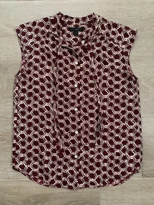 Blusa Camisa Mujer J Crew 0 Borgoña Granate Estampado Cadena 100% Seda Sin Mangas Foto 1 de 4