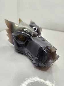 Natural Drusy Agate Hand Carved Dragon Head - Picture 1 of 4