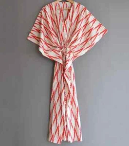 Abito lungo caftano indiano 100% cotone colore bianco kimono pigiama caftano maxi - Foto 1 di 6