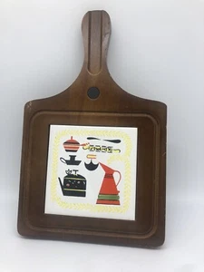 Vintage Wooden Ceramic Tile Cheese Cutting Board made in Japan - Picture 1 of 3