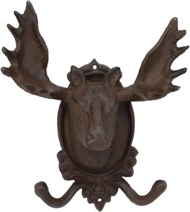 Cast Iron Heirloom Western Rustic Bull Moose Head Wall Double Hooks Decor Plaque - Picture 1 of 5