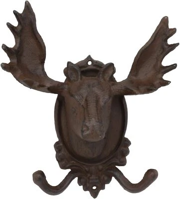 Cast Iron Heirloom Western Rustic Bull Moose Head Wall Double Hooks Decor Plaque - Image 1 of 4