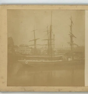 Two Unidentified Ships in Harbor or Port Stereoview - Picture 1 of 4