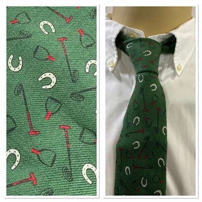 Polo Ralph Lauren Tie Rare Equestrian 100% Wool USA Vintage Collection 3" Green - Image 1 of 4