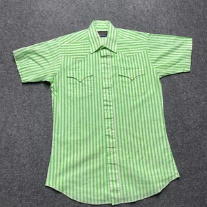 Vintage Pandhandle Slim Shirt 15 1/2 Mens Green White Striped Western Button USA - Picture 1 of 8