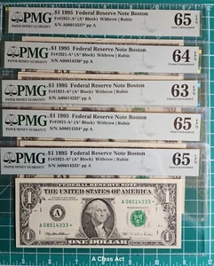 5, 1995 Boston $1 STAR Notes PMG GEM EPQ see photos CONSECUTIVE FR 1921A* T5483A - Picture 1 of 8