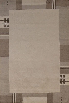 Bordered Artisan-crafted Beige Gabbeh Rug Wool Hand-tufted Carpet 5x8 ft - Image 1 of 4