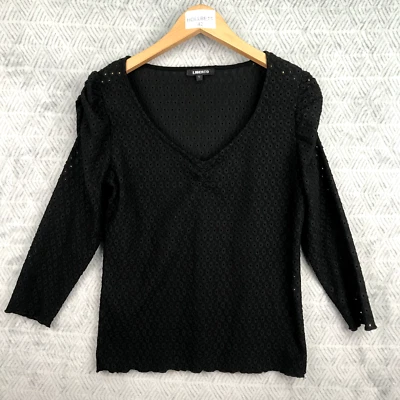 Liberto top femme taille L noir à dentelles manche longue col V chemisier women - Photo 1/4