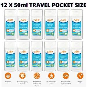 Alcohol 70% Hand Sanitiser ANTIBACTERIAL ALOE - CALYPSO - 12 x 50 ML Travel Size - Picture 1 of 7