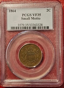 1864 TWO CENT SMALL MOTTO PCGS VF35 OBSOLETE TYPE COIN 2C RARE VARIETY - Picture 1 of 8