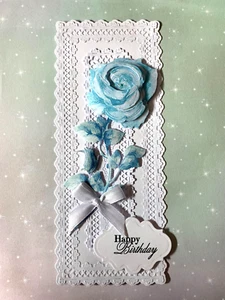 TOPPER BIGLIETTO COMPLEANNO 3D SLIM FATTO A MANO, ROSA TURCHESE... EFFETTO PIZZO,... - Foto 1 di 3