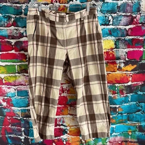 Talbots Pink Brown Plaid Cropped Stretch Cotton Casual Summer Pants Size 14W - Picture 1 of 7
