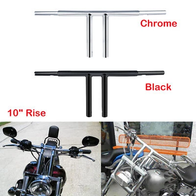 Black/Chrome 1 1/4" Fat 10" Rise T-Bars Handlebar Fit For Harley Softail Custom - Image 1 of 4