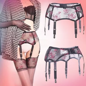 Luxurious Embroidered Floral Lace 6-Strap Suspender Belt ,Thigh-high Stockings - Picture 1 of 16