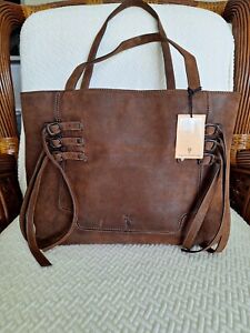 Frye Large Leather/Suede Tote  Bag Cognac/Chocolate Brown  NEW 