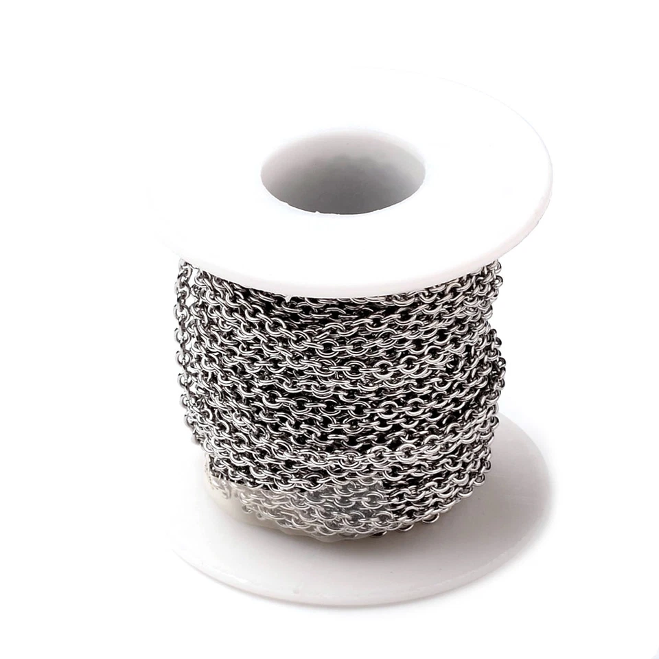 10.9yds/Roll 304 Stainless Steel Cross Chains 20 Gauge Unsoldered String 4x3mm - Image 1 of 2