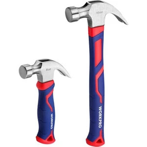 WORKPRO Claw Hammer 2PC Set 8oz Stubby Claw Hammer &16oz Fiberglass Claw Hammer - Picture 1 of 11