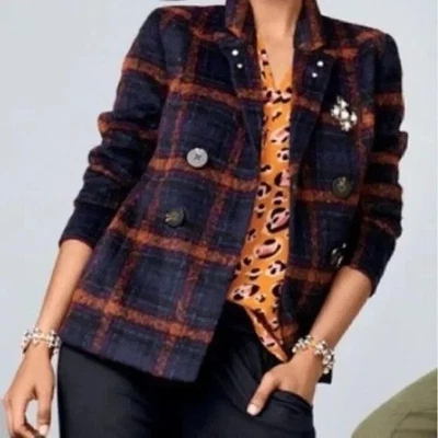 Jaqueta xadrez CABI xeque-mate mistura de lã multicolorida tamanho M #3736 em excelente estado usado - Imagem 1 de 4