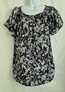 LOFT Top Para Mujer Negro Blanco Estampado Floral Manga Corta Pullover Talla Mediana - Imagen 1 de 8