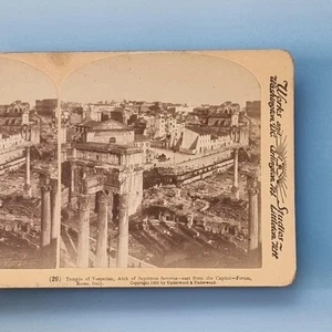 Rome Stereoview C1900 Real Photo Italy Arch Of Septimus Severus Vepatian Temple - Picture 1 of 3