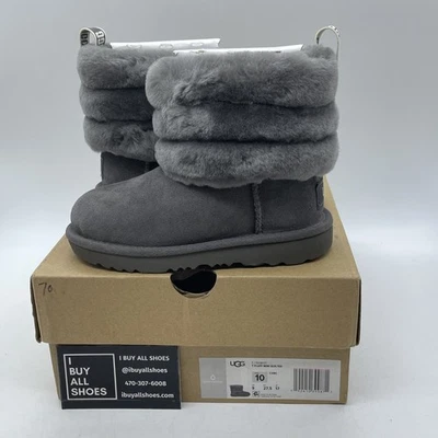 Size 10 - Ugg Girls Toddler FLUFF MINI QUILTED boots Charcoal (1103612T) - Image 1 of 4