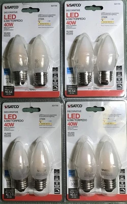 8- Satco S21705 4.5W 40W LED Frost 120V B11 Medium E26 2700K Warm White,dimmable - Image 1 of 3